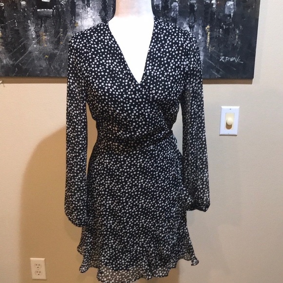 All in Favor Black and White Polkadot Sheer Wrap with Lining Midi Dress-Size M - Picture 1 of 9
